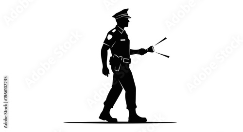 1 may, may day, Labor day icons representing international workers, silhouette of a security guard patrolling with a flashlight, vector
