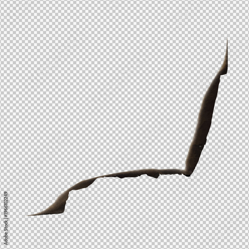 Paper burnt stroke, vector realistic charred overlay paper side with black ash isolated on transparent background