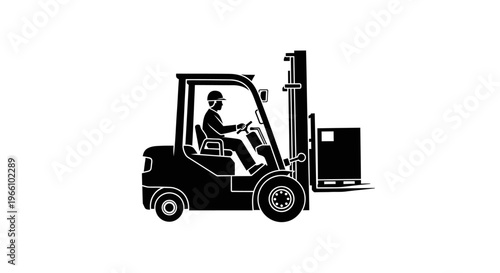 1 may, may day, Labor day icons representing international workers, silhouette of a warehouse worker driving a forklift with cargo, vector