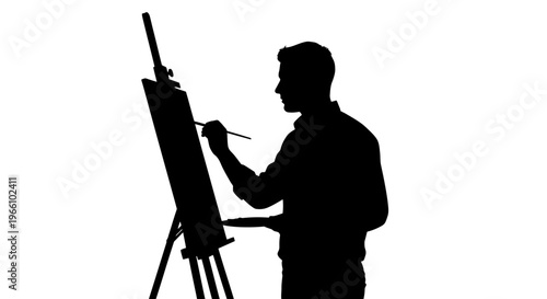 1 may, may day, Labor day icons representing international workers, silhouette of an artist painting on a canvas easel, vector