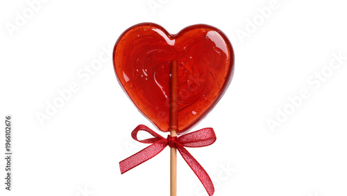 Foto Red heart candy with ribbon bow, isolated on transparent background