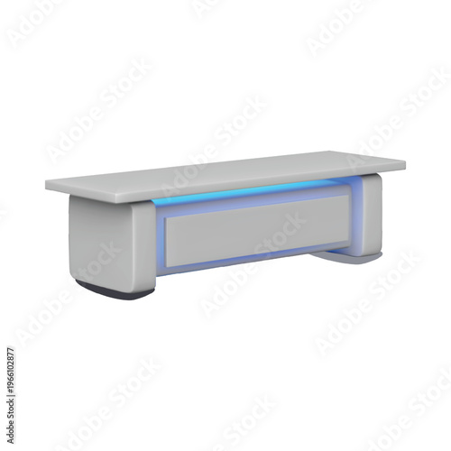 Service desk table realistic vector 3D mockup isometric view, promotional counter, desktop furniture led illumination