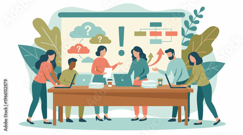 Business team collaborating on a project, analyzing data and developing strategy