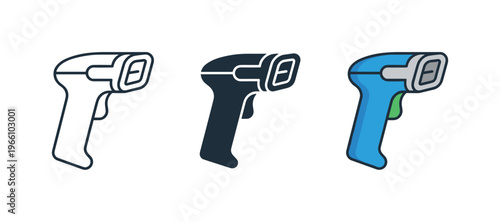 Collection of barcode scanner icons in outline, solid, and color styles