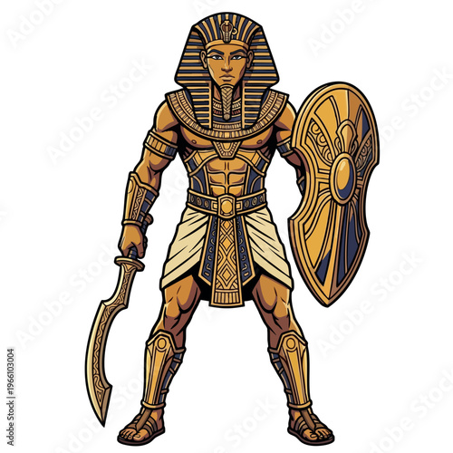 Ancient Egyptian Pharaoh Warrior with Khopesh and Shield