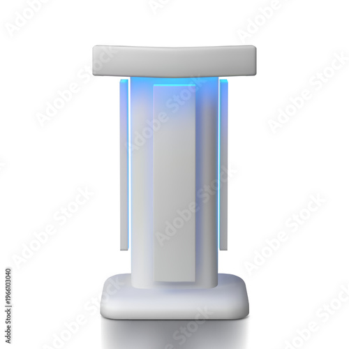 Service desk vector 3D mockup, promotional advertising booth stand with led illumination, information stall front view