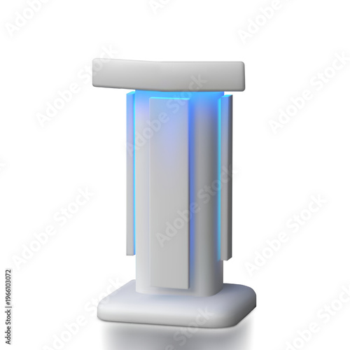 Service desk realistic vector 3D mockup, promotional and advertising booth stand with led illumination information stall