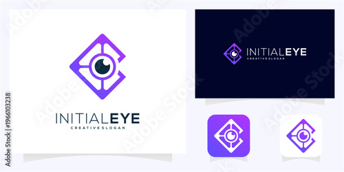 Minimal letter C initial with Eye logo design idea. Abstract vision monogram outline gradient icon symbol.