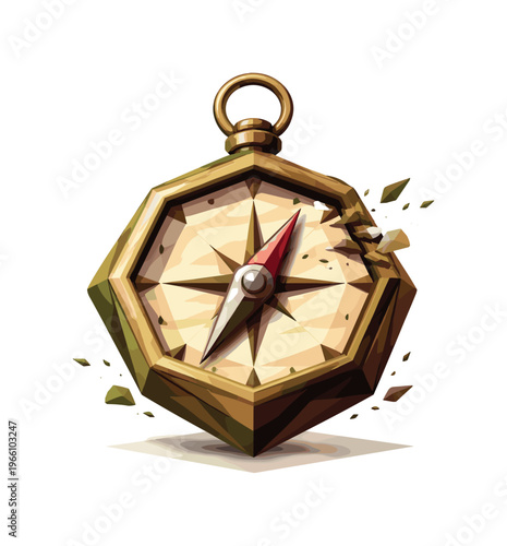 Low-poly vector illustration of a compass stabilized with its needle confidently pointing forward, angular compass body centered