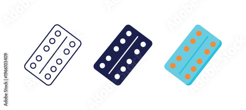 Collection of blister pack icons showing medication in different styles
