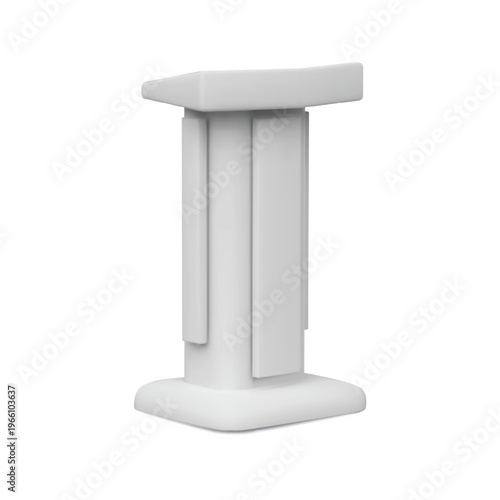 Service desk realistic vector 3D mockup, promotional and advertising booth stand, information stall white portable kiosk