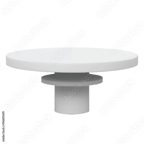Service desk realistic vector 3D mockup, white empty tabletop, promotional and advertising round stand information table