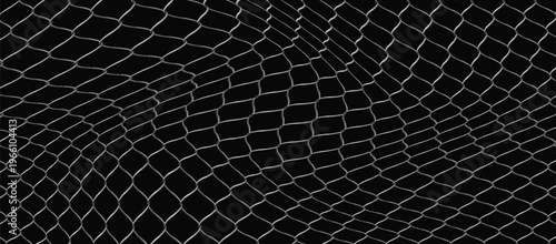 Wire net fence, vector realistic chain link metal fence mesh wavy pattern, steel lattice enclosure on black background