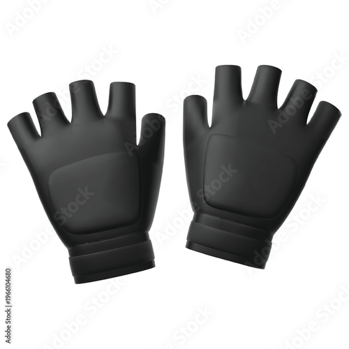 A pair of black open-fingered sports gloves with reinforced palm and wrist protection.
