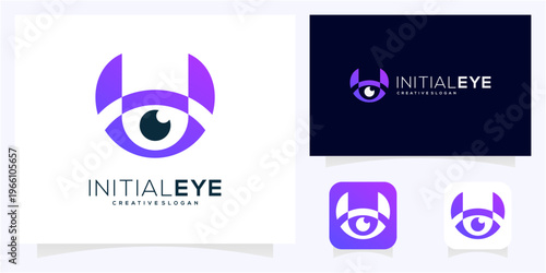 Minimal letter U initial with Eye logo design idea. Abstract vision monogram gradient icon symbol.