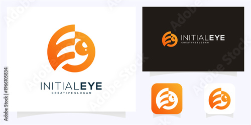 Minimal letter E and O initial with Eye logo design idea. Abstract vision monogram gradient icon symbol.