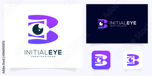 Minimal letter B initial with Eye logo design idea. Abstract vision monogram gradient icon symbol.