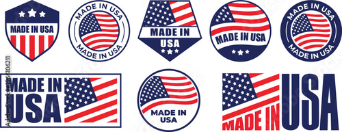 Made in the USA labels icon, made in the USA logo, USA flag , American product emblem, Vector illustration 2