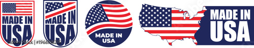 Made in USA badge set American flag label USA product quality seal vector collection 