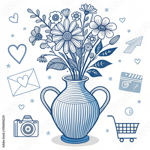 minimal botanical graphic sketch drawing, trendy tiny tattoo design, floral elements vector illustration