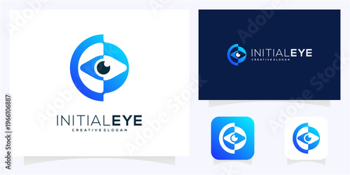 Modern letter C initial with Eye logo design idea. Abstract vision monogram gradient icon symbol.