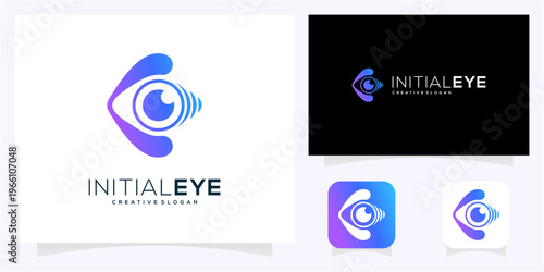 Modern letter C initial with Eye logo design idea. Abstract vision monogram gradient icon symbol.
