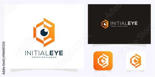 Letter C initial with Eye tech logo design vector icon symbol. Abstract Digital Vision Concept.