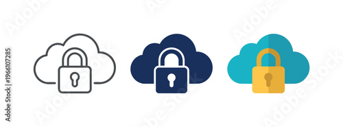 Cloud server lock financial data security and privacy protection icons