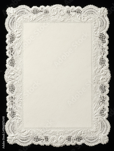 Vintage lace doily background frame with ornate scalloped edge 