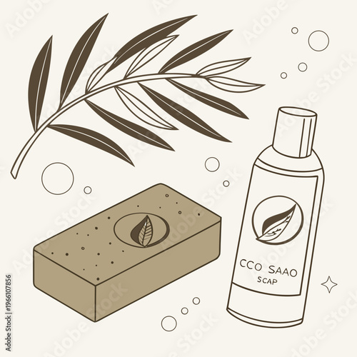 Soap and shampoo with olive branch bathroom hygiene