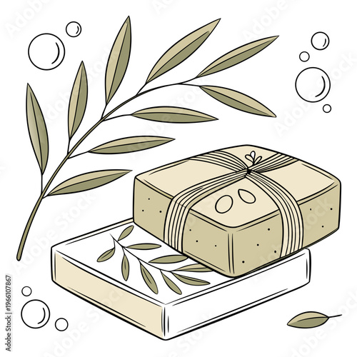 Two bars of soap with olive branch bathroom hygiene personal care