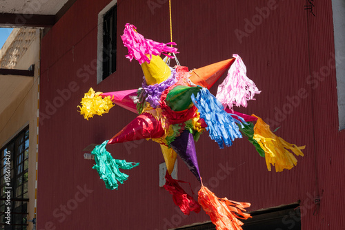 Vibrant Traditional Mexican Star Pinata Hanging Outdoors