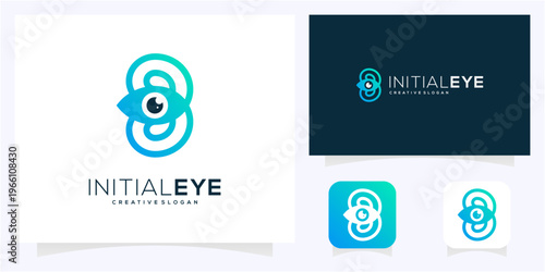 Letter B initial with Eye logo design idea. Abstract vision monogram outline gradient vector icon symbol.