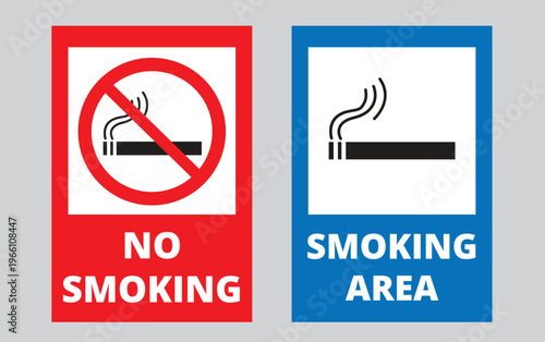 No smoking and smoking area signs contrasting regulations