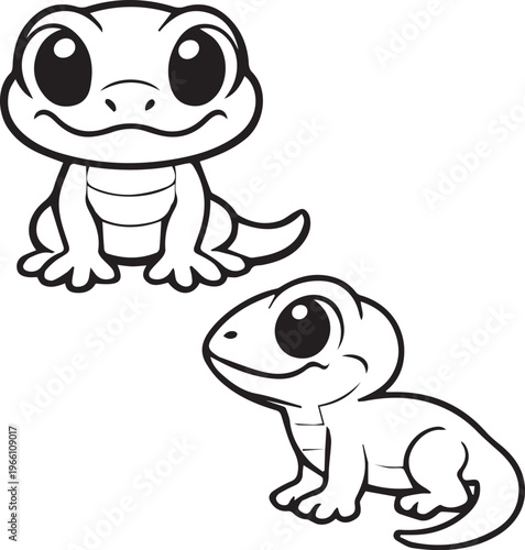 Cute Cartoon Lizard Line Art Reptile Character Vector Set