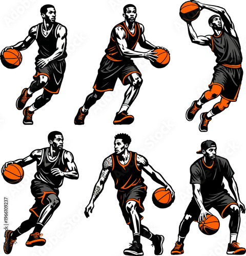 International Street Basketball Styles Black Orange Silhouette Vector