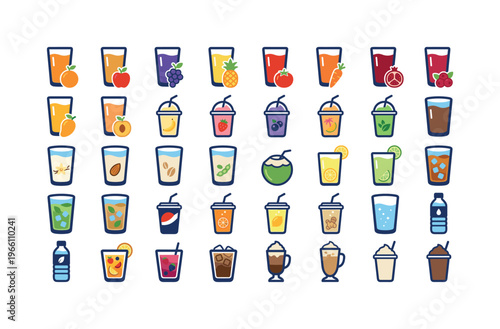 Collection of diverse healthy beverage icons in a grid layout