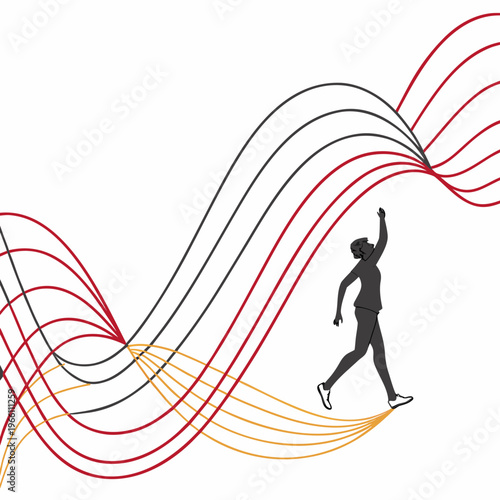 Woman silhouetted against wavy lines