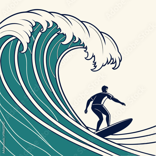 Surfer riding a large ocean wave with big wave