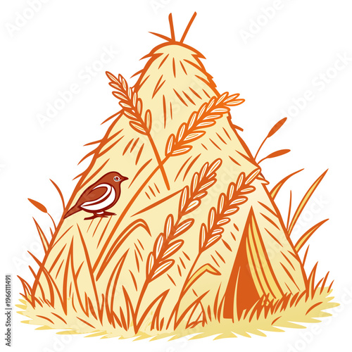 Golden Haystack Textured Straw Pile Rustic Vector Illustration