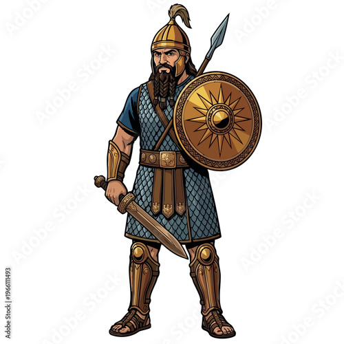 Ancient Assyrian Persian Commander with Sword and Spear