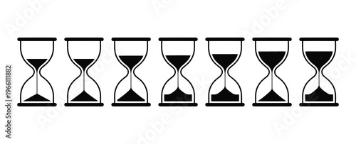 Set of hourglass icons, loading sign symbols, waiting time concept, time measurement elements, deadline and countdown graphics, modern flat design for apps, websites, and productivity interfaces.