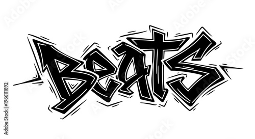 Graffiti Art Word "Beats" in Black and White, Urban Style