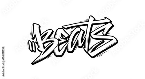 Graffiti art word BEATS in black and white, urban style, dynamic lettering
