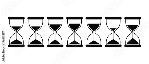 Set of hourglass icons, loading and waiting symbols, time measurement concept, deadline countdown signs, clean vector design elements for user interface, web applications, and time management visuals.