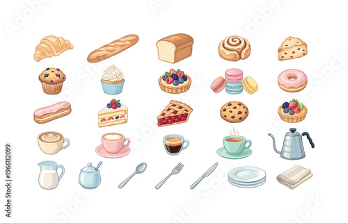 Collection of delicious baked goods and coffee drinks for a delightful cafe experience