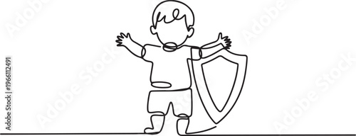 A little girl resists the aggression of an adult. Protecting children from violence. one line art icon drawing vector