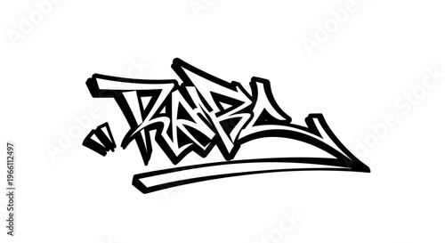 Graffiti Art Tag "TRABA" in Black and White, Urban Street Art Style