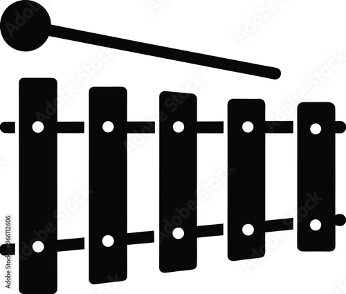 xylophone – wooden bars on frame, mallet resting, vector illustration on transparent background