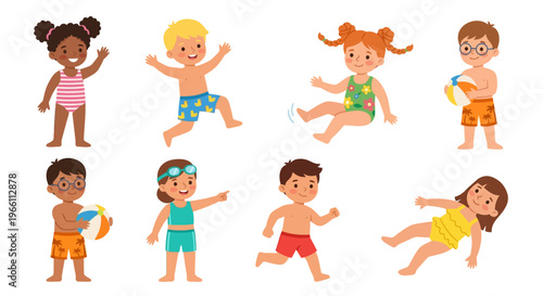 Diverse group of children joyfully playing and splashing at the beach